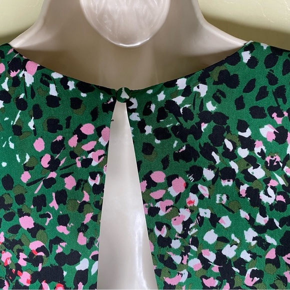 Topshop Animal Print Satin Open Back Green Flutter Sleeve Mini Dress Size 2 - Picture 13 of 16